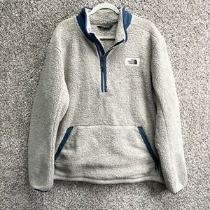 The North Face Pullover Men's XXL Campshire Beige Gray Quarter Zip Sherpa Fleece